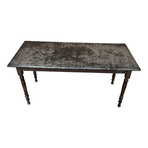 Vintage Zinc Top Rectangular Dining Table, 1950s For Sale