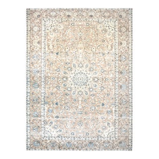 1970s Vintage Persian Handmade Wool Cotton Beige Area Rug For Sale