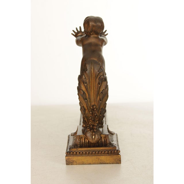 French Louis XV Style Antique Bronze Pair of Cherub Andirons For Sale - Image 15 of 18