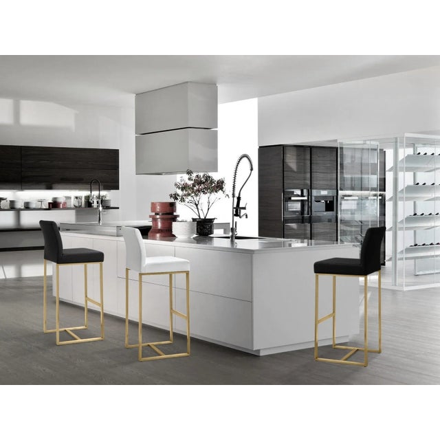 Denmark Black Vegan Leather & Gold Steel Bar Stools - Set of 2 For Sale - Image 10 of 12