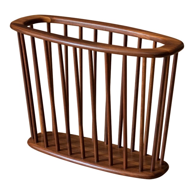 Mid Century Modern Solid Walnut Spindle Magazine Rack Stand by Arthur Umanoff For Sale
