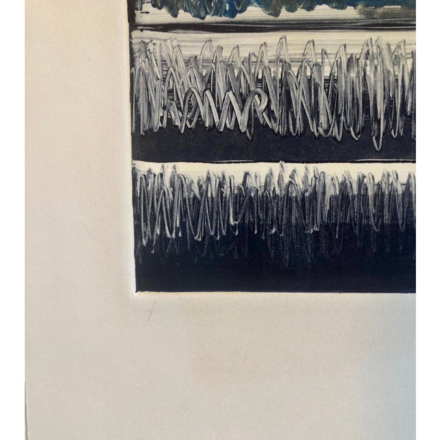 Abstract Expressionism Pierre Obando, Abstract Expressionist Modernist Denim Blue Monoprint Monotype Painting Print, 1997 For Sale - Image 3 of 5