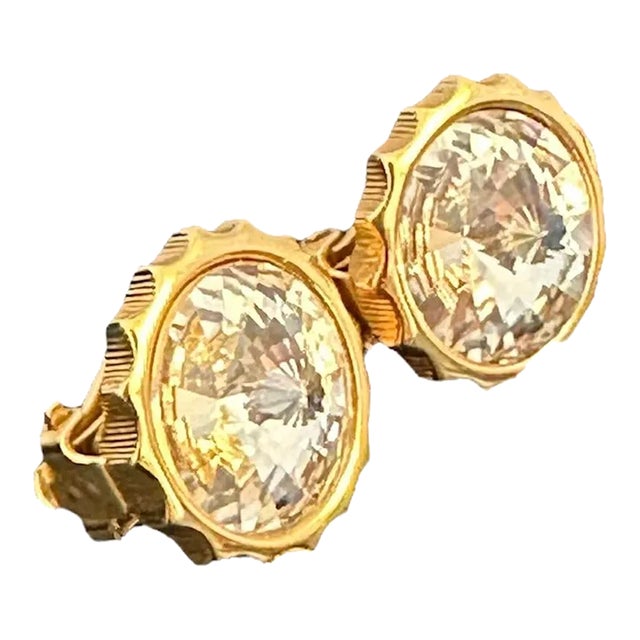 Late 20th Century Swarovski Austrian Crystal Clip on Button Round Earrings - 2 Pieces For Sale