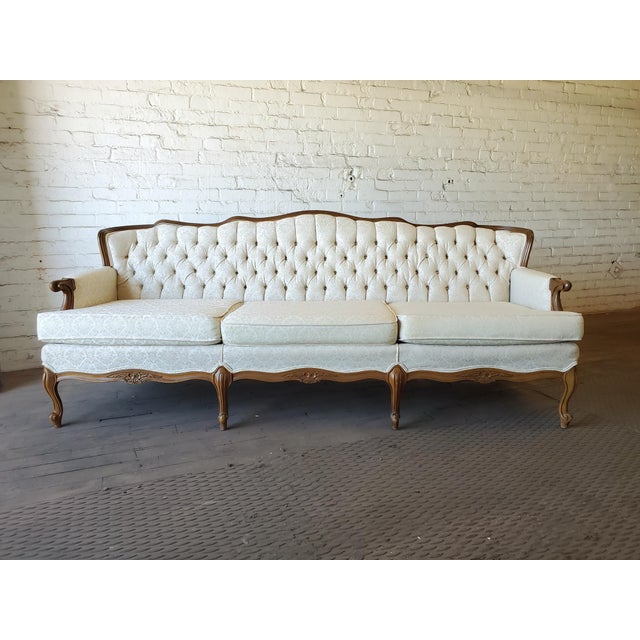 Vintage Victorian French Provincial White Brocade Tufted Sofa Chairish
