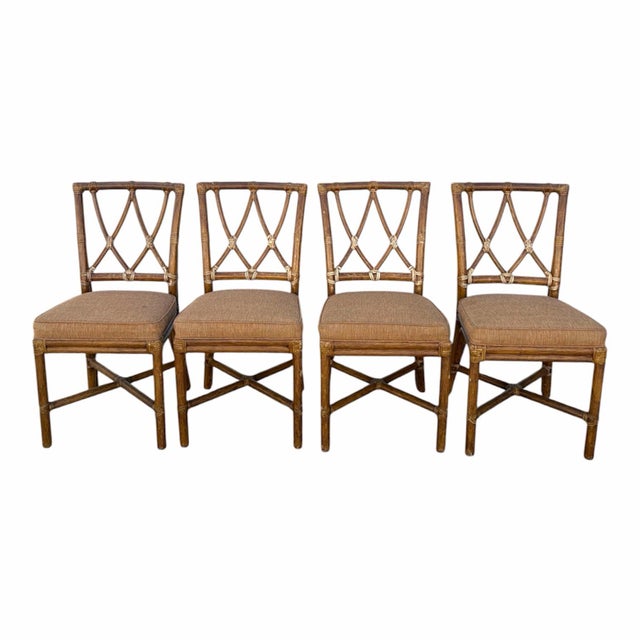 McGuire Vintage McGuire Rattan Cross Hatch Dining Chairs - Set of 6 For Sale - Image 4 of 8