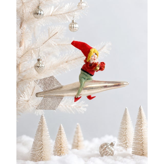 Mid-Century Modern Christmas Vintage 1950s Shiny Brite Mercury Glass Rocket With Christmas Elf For Sale - Image 3 of 8