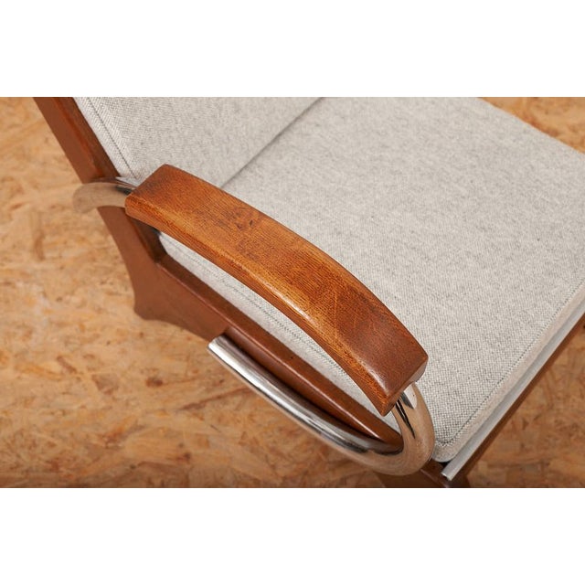 Upholstered Armchair in Wood, Plywood, Chrome-Plated Tubular Steel with Volz Cushion For Sale - Image 9 of 11