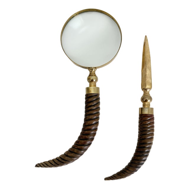 Vintage Magnifying Glass & Letter Opener Set For Sale