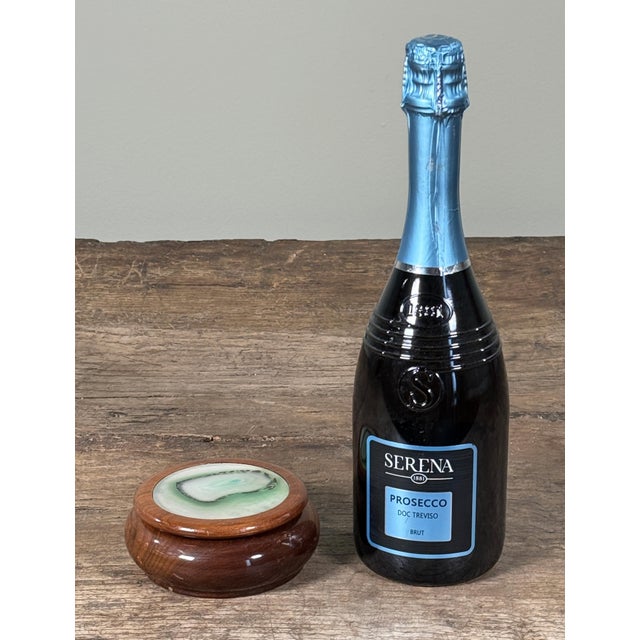 Traditional Hand Turned Wood and Green Agate Style Art Glass Lidded Trinket / Jewelry Box For Sale - Image 3 of 6