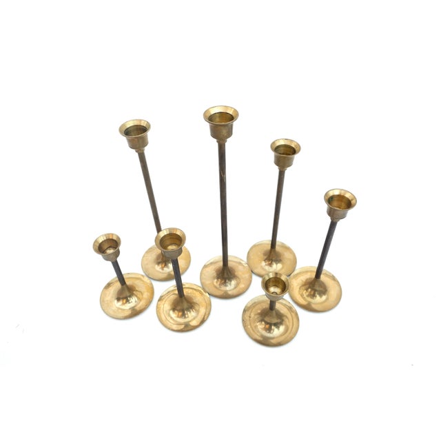 Vintage Brass Candlestick Holders Set Of 7 Assorted Heights 9