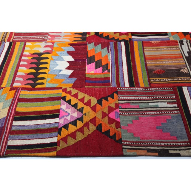 Mid 20th Century Mid 20th Century Designer Patchwork Rug Crafted From Authentic Anatolian Kilims -5' 7'' X 9' 10'' For Sale - Image 5 of 11