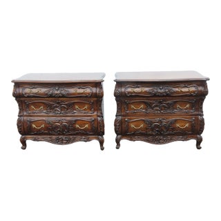 French Heavy Carved Large Nightstands Commodes Small Dressers Chests a Pair 6459 For Sale