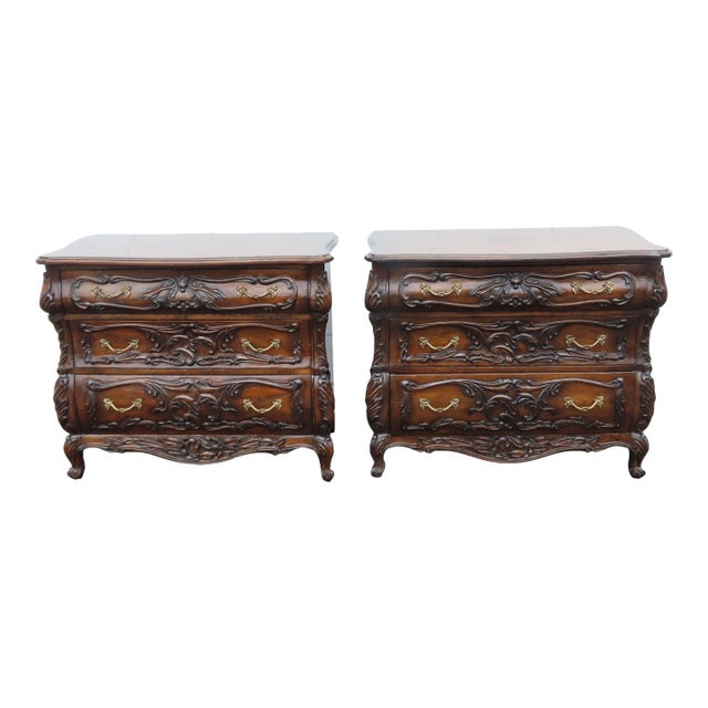 French Heavy Carved Large Nightstands Commodes Small Dressers Chests a Pair 6459 For Sale
