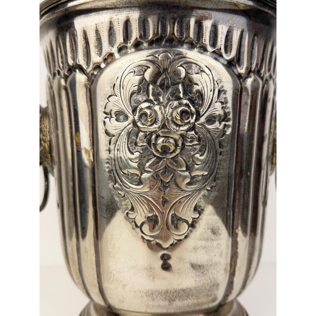 Antique Silver Plated Champagne Bucket with Lion Head Handles, 1920s For Sale - Image 3 of 11