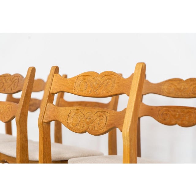 1970s Brutalist Chairs in Oak by Henning Kjaernulf, Set of 6 For Sale - Image 5 of 15