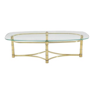 Mid-Century Modern Brass and Glass Oval Coffee Table For Sale