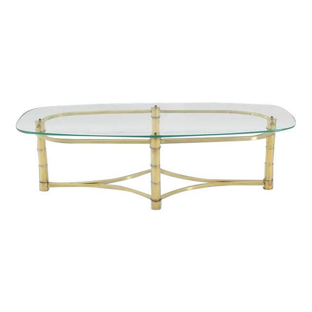 Mid-Century Modern Brass and Glass Oval Coffee Table For Sale