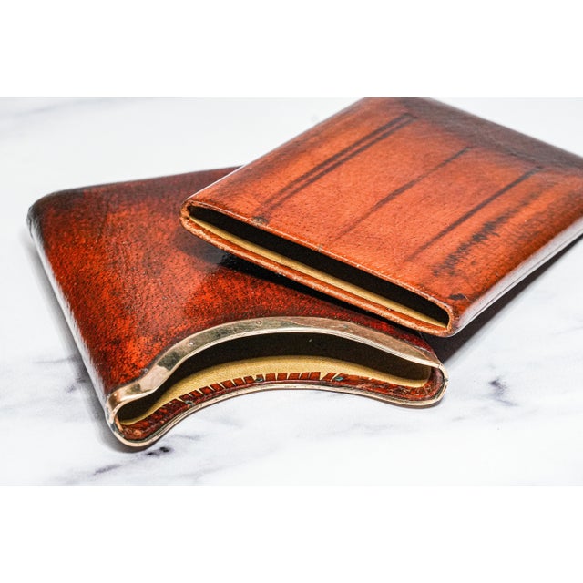Metal Rare Asprey & Co. 9k Gold Art Deco Antique Leather Cigar Case Tobacciana For Sale - Image 7 of 14