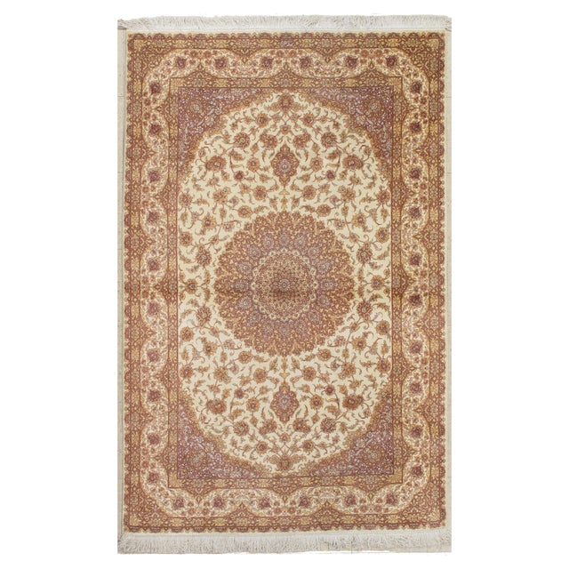Late 20th Century Rare Finely Woven Persian Silk Qum, Handmade Oriental Rug, Soft Ivory For Sale - Image 12 of 18