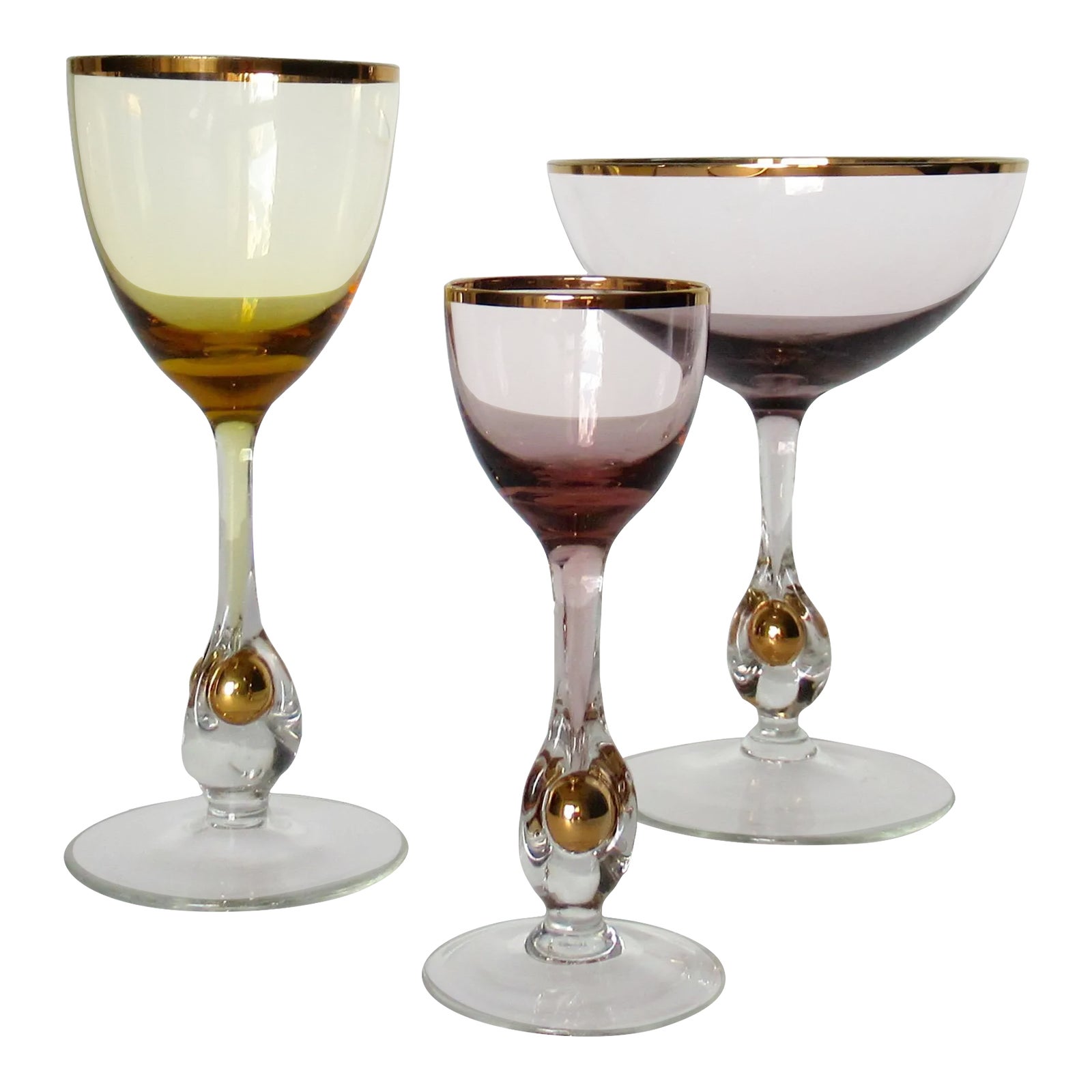 Circa 1960's Italian Hand-Blown Crystal Gold-Rimmed Stemware With ...