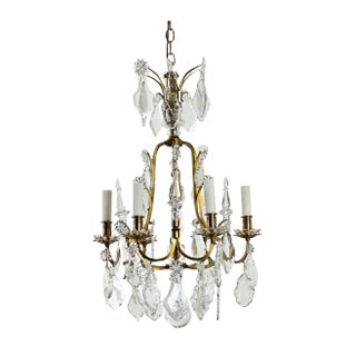 French Vintage Petite Brass & Crystal Chandelier For Sale
