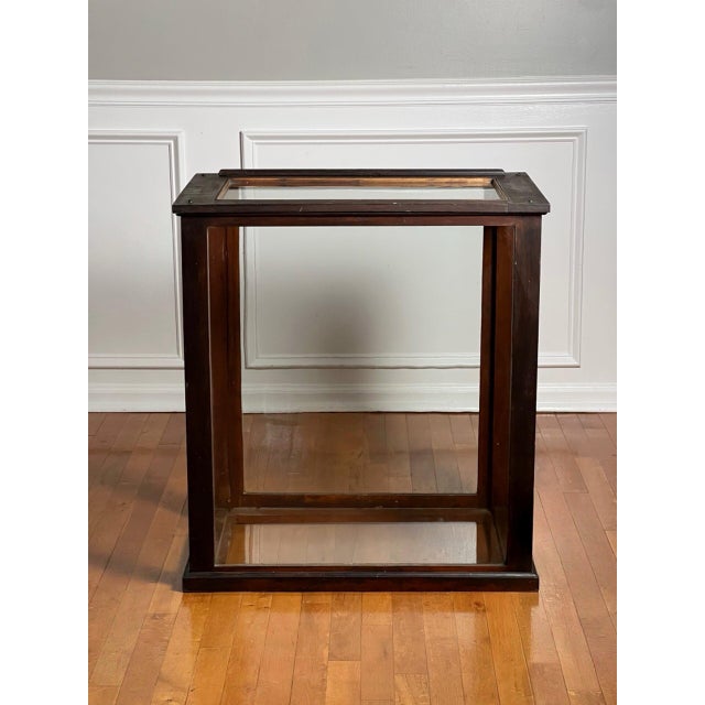 Antique mahogany six-pane glass shop display case, England, circa 1900. A large, heavy display case featuring original...