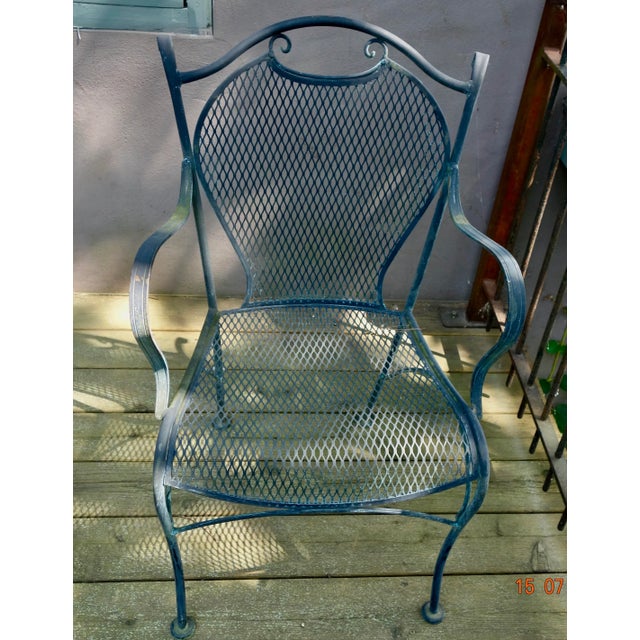 Metal Woodard/Salterini Wrought Iron Patio Set, Round Table, 4 Chairs For Sale - Image 7 of 14
