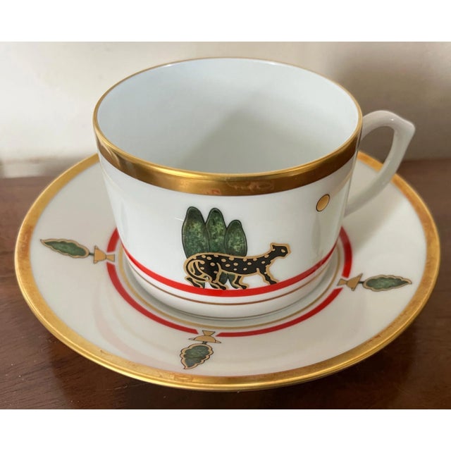 Green Vintage Cartier Limoges Porcelain Art Deco Style Panther Coffee or Tea Cup & Saucer For Sale - Image 8 of 13