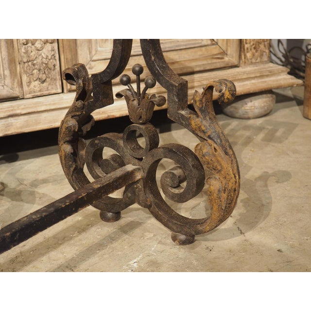 Pair of Decorative French 1940s Wrought Iron and Tole Fireplace Chenets For Sale - Image 15 of 18