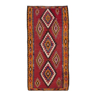 1960s Vintage Turkish Kilim Red Handmade Tribal Wool Rug For Sale