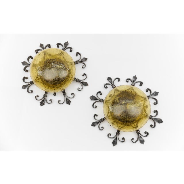 Iron Glass Flush Mount Ceiling Light, 1960s For Sale - Image 9 of 13