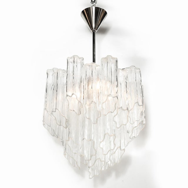 Glass Mid-Century Modernist Hand-Blown Murano Angular Tronchi Glass Chandelier For Sale - Image 7 of 18