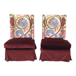 Pair of Custom Tall Wing Back Armless Chairs