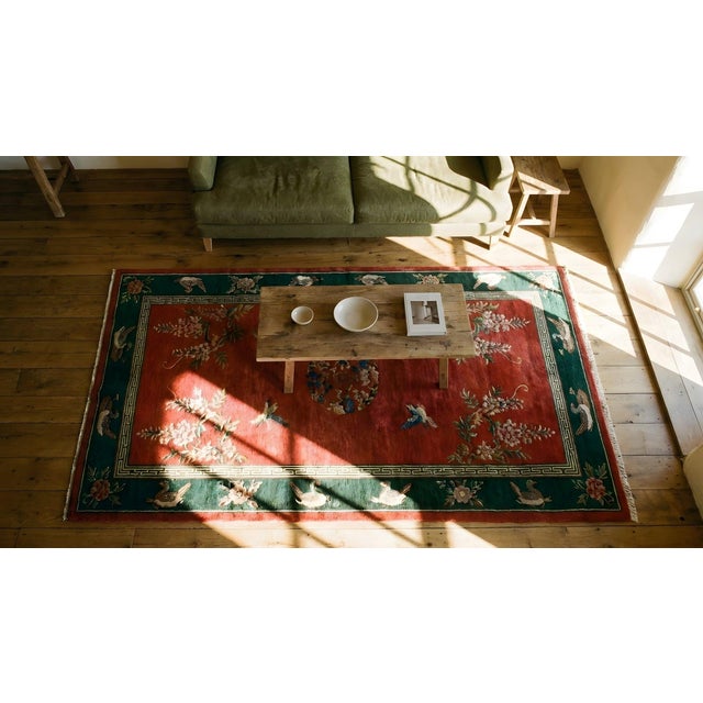 Wonderful Red Color and Unique Floral Antique Chinese Art Deco Rug For Sale - Image 13 of 15