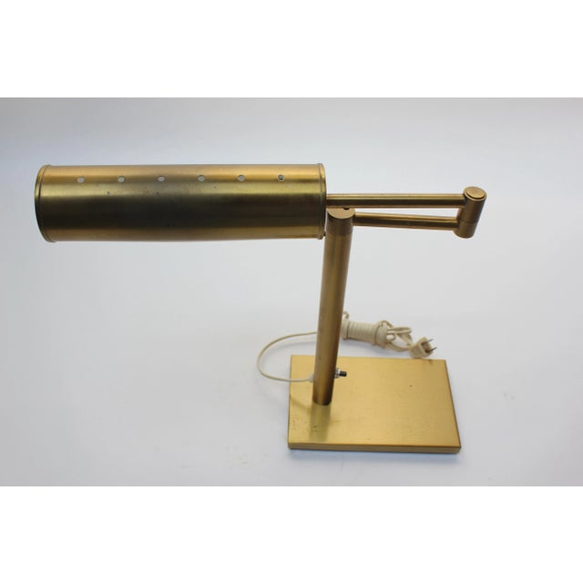 1970s Walter Von Nessen Brass Swing Arm Table Lamp With Adjustable Cylindrical Shade For Sale - Image 5 of 13