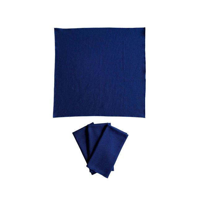 Navy Blue Vintage Deep Blue Navy Pique Cotton Dinner Napkins Set- 4 Pieces For Sale - Image 8 of 8