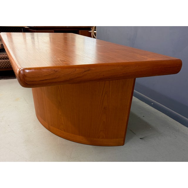 Mid-Century Modern Dyrlund Danish Teak Executive Desk With Rounded Drum Pedestal Base, C. 1970s For Sale - Image 3 of 12