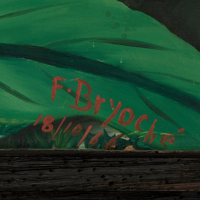 Plastic Mid Century Haitian Paintings of Jungle Scenes by Felix Bryoché - Set of 2 For Sale - Image 7 of 15