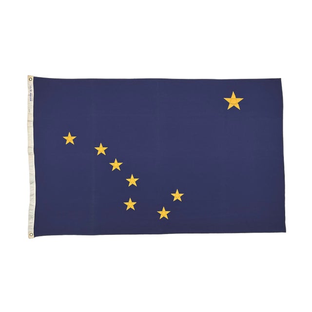 Large Vintage Cotton State Flag of Alaska With Sewn Stars For Sale