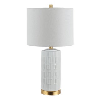 Phoenix 25.5" Greek Key Table Lamp in White/Gold For Sale