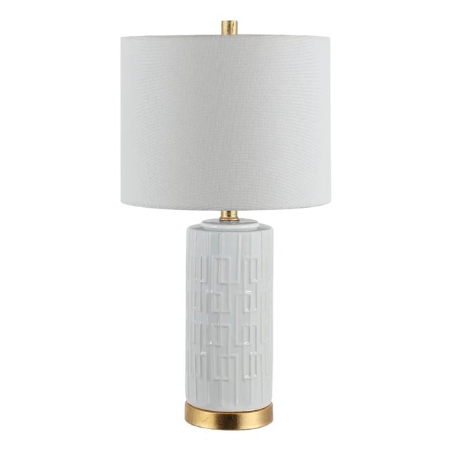 Phoenix 25.5" Greek Key Table Lamp in White/Gold For Sale