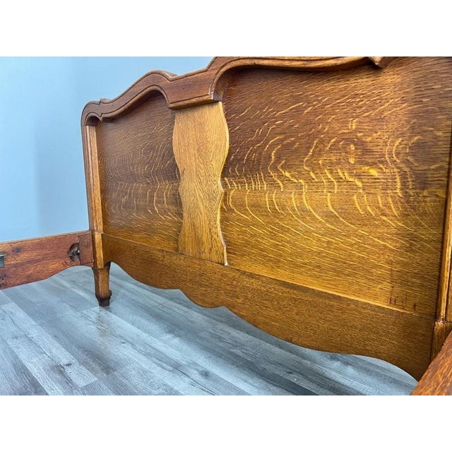 Vintage French Louis XVI Style Oak Single Bed Frame with Carved Headboard For Sale - Image 9 of 10
