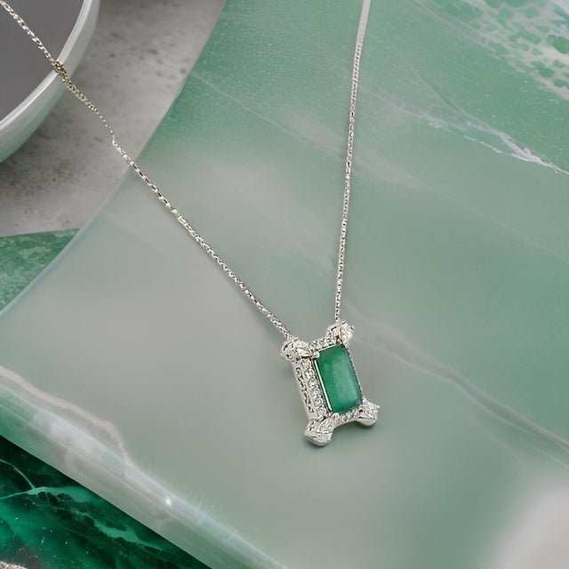 Natural Emerald Diamond Necklace 18" 14k Gold 6.04 TCW Certified For Sale - Image 12 of 12