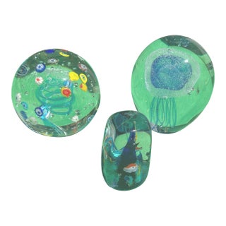 Trio of Glass Colorful Nautical Style Paperweights For Sale