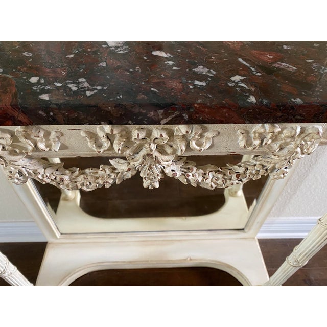 French Antique Marble Top Wall Console Table With Mirror - 19th C For Sale - Image 9 of 11