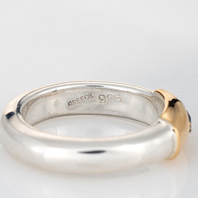 Metal 70s Ilias Lalaounis Ring Sapphire Stacking Band Sterling Silver 18k Gold Signed, Size 5 For Sale - Image 7 of 7