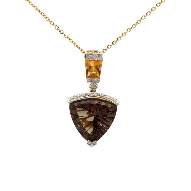 Bellarri Smokey Quartz Citrine Diamond 18k Yellow Gold Pendant Necklace For Sale - Image 4 of 8