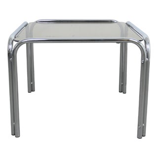 Square Tubular Steel Side Table with Smoked Glass Top, Germany, 1970s For Sale