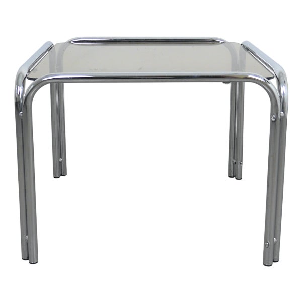 Square Tubular Steel Side Table with Smoked Glass Top, Germany, 1970s For Sale