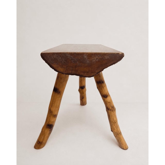 Mid-Century Rustic Wooden Stool with Bamboo Legs and Slab Top For Sale - Image 6 of 6